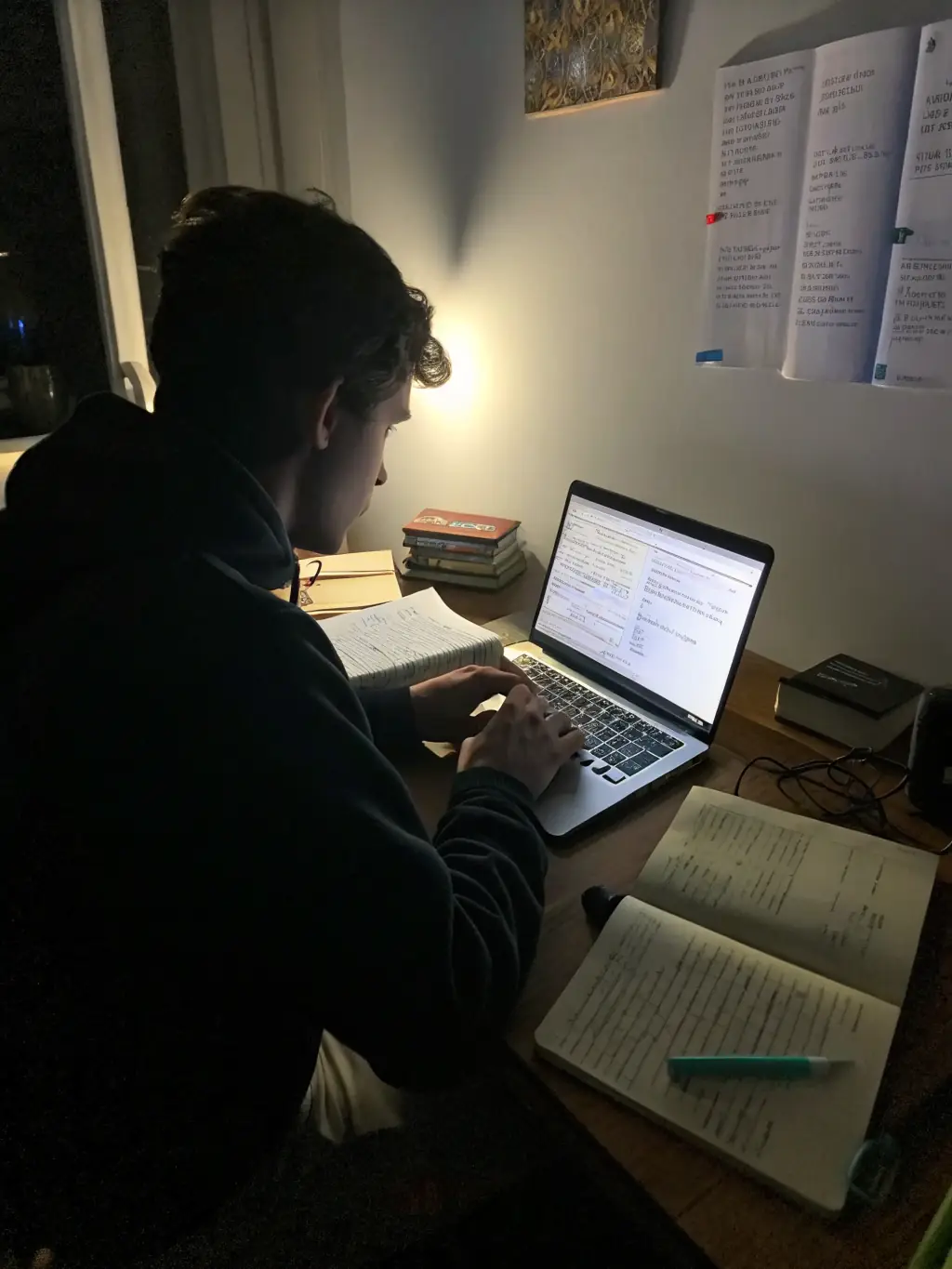 A close-up shot of a hand typing rapidly on a laptop keyboard, with lines of code visible on the screen, symbolizing ethical hacking and penetration testing.