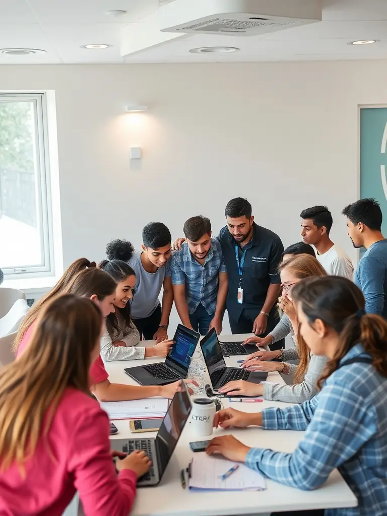 Students from various schools and orphanages participating in a cybersecurity competition, demonstrating their skills and teamwork.